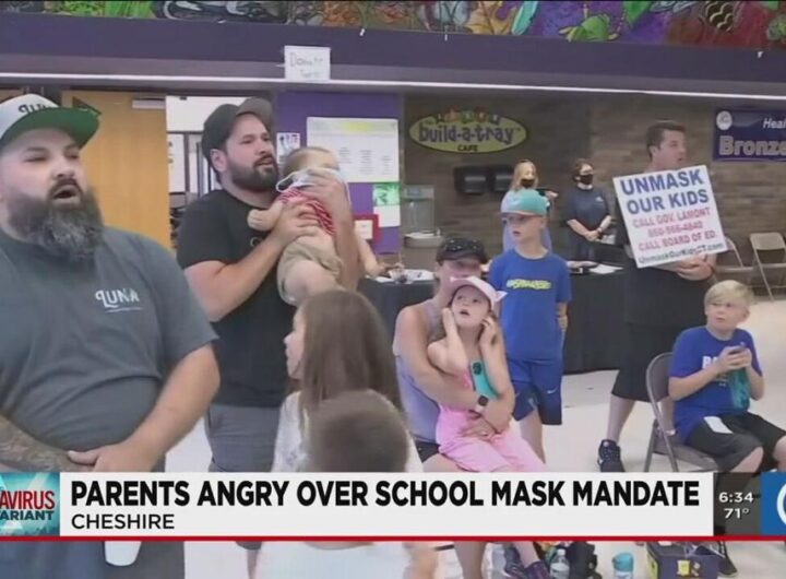 'Unmask our kids' parents disrupt school meeting in Cheshire