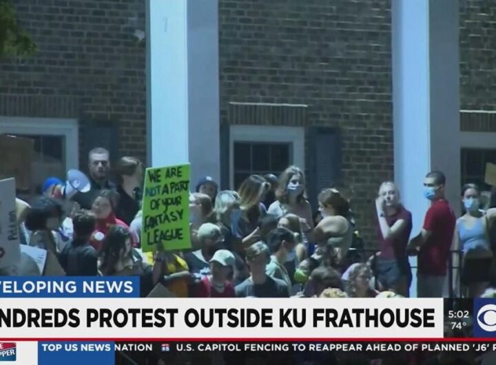 Hundreds protest outside KU fraternity house after alleged rape